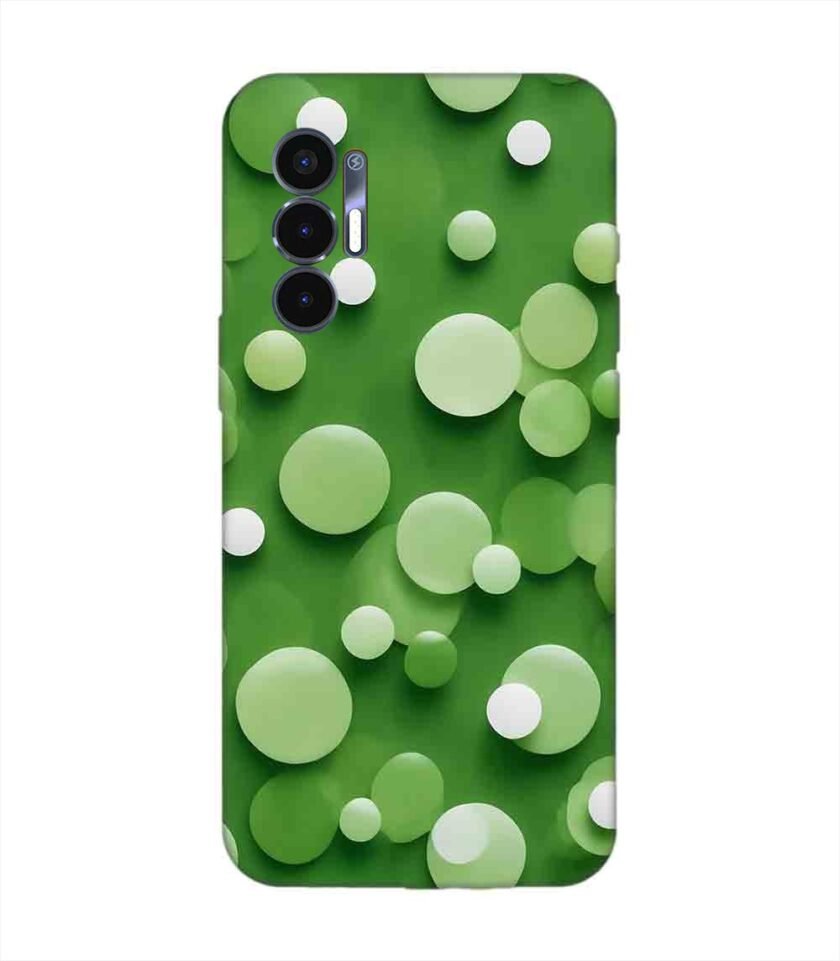 Printed Mobile Back Covers for Tecno Pova 3 close up green background with white polka dots