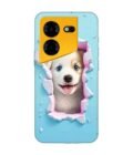 Printed Mobile Back Covers for Tecno Pova 5 Pro (5G) close up dog looking out hole wall