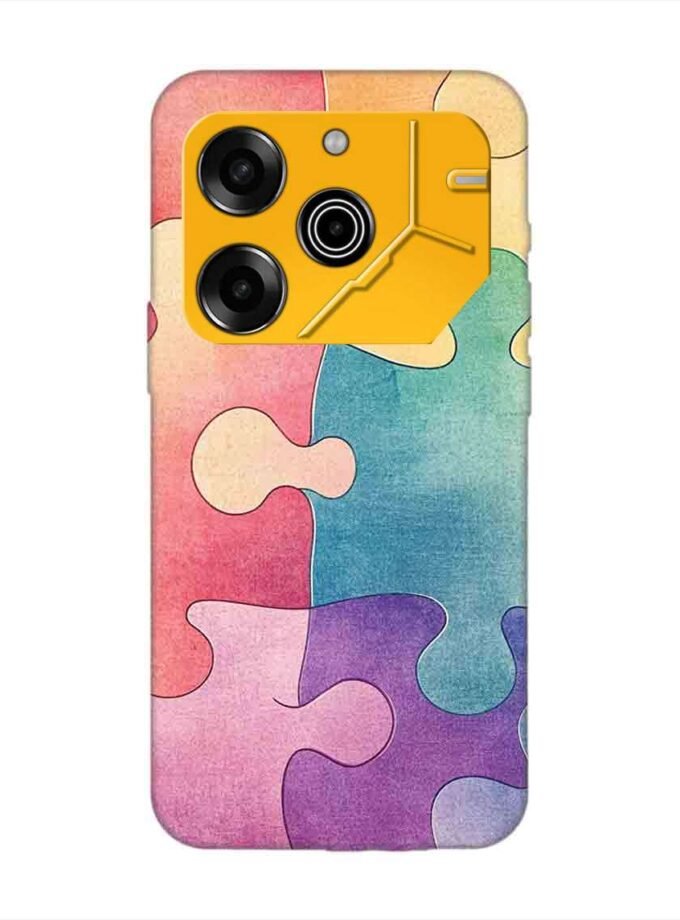 Printed Mobile Back Covers for Tecno Pova 6 Pro (5G) close up colorful puzzle piece