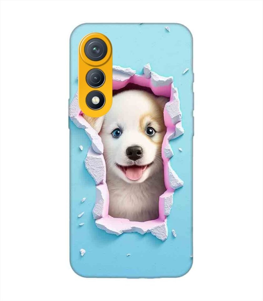 Custom Printed Case Cover for Tecno Pova Curve (5G) close up dog looking out hole wall