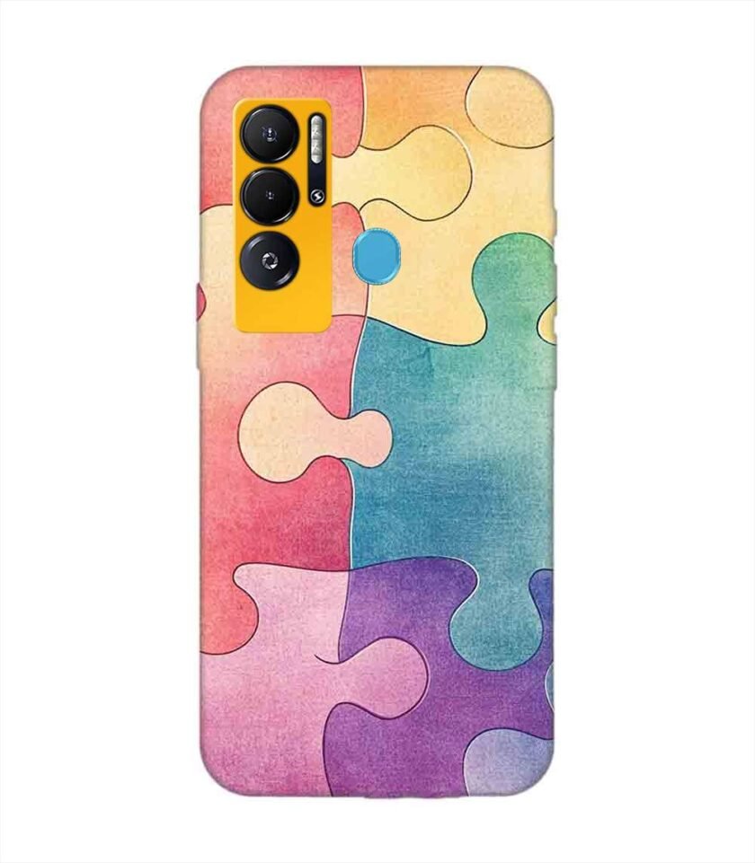 Printed Mobile Back Covers for Tecno Pova Neo close up colorful puzzle piece