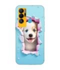 Printed Mobile Back Covers for Tecno Pova Neo close up dog looking out hole wall