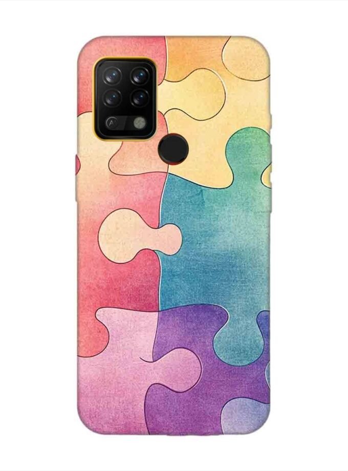 Printed Mobile Back Covers for Tecno Pova close up colorful puzzle piece