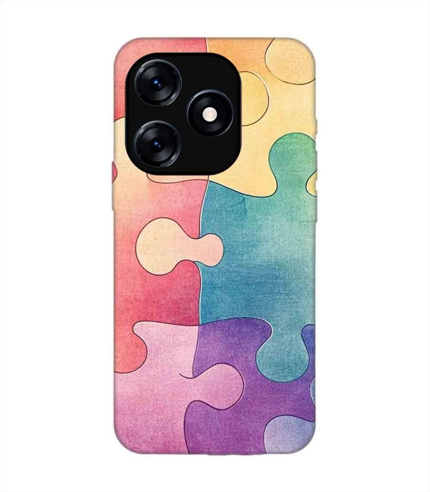Printed Mobile Back Covers for Tecno Spark 10 (4G) close up colorful puzzle piece