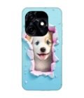 Printed Mobile Back Covers for Tecno Spark 10C close up dog looking out hole wall