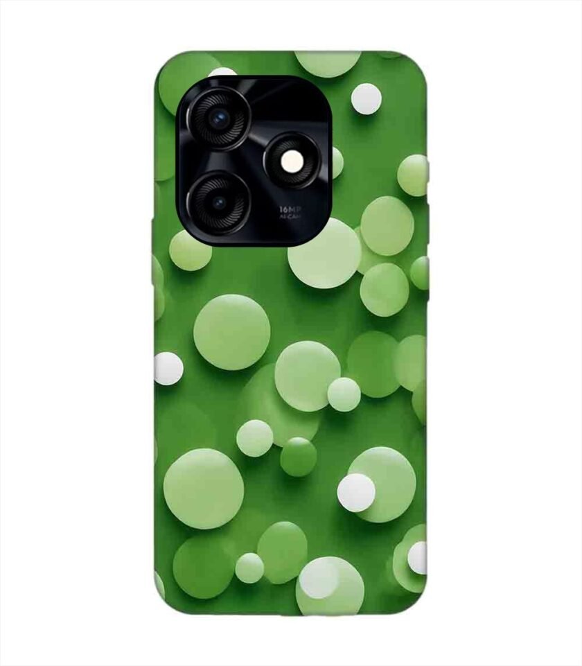 Printed Mobile Back Covers for Tecno Spark 10C close up green background with white polka dots