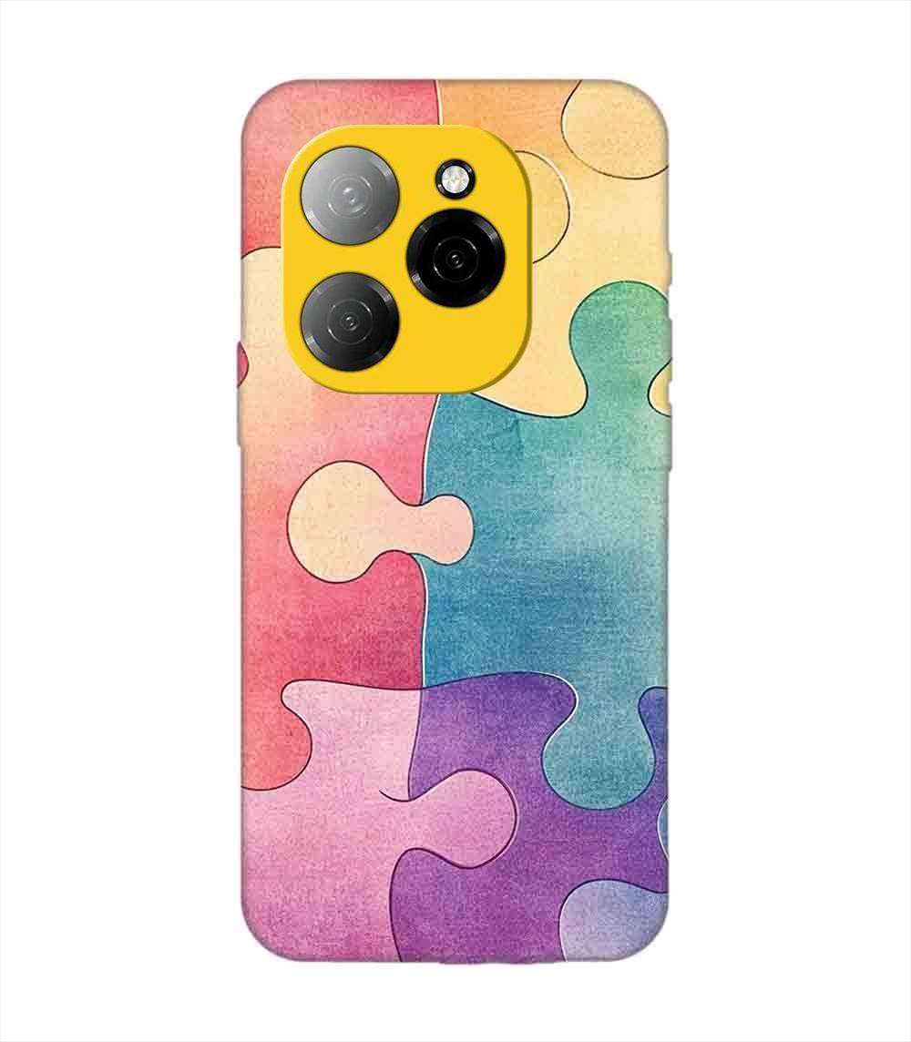 Printed Mobile Back Covers for Tecno Spark 20 Pro (5G) close up colorful puzzle piece