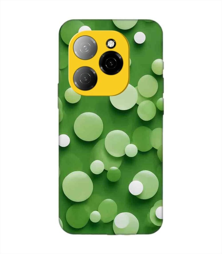 Printed Mobile Back Covers for Tecno Spark 20 Pro (5G) close up green background with white polka dots