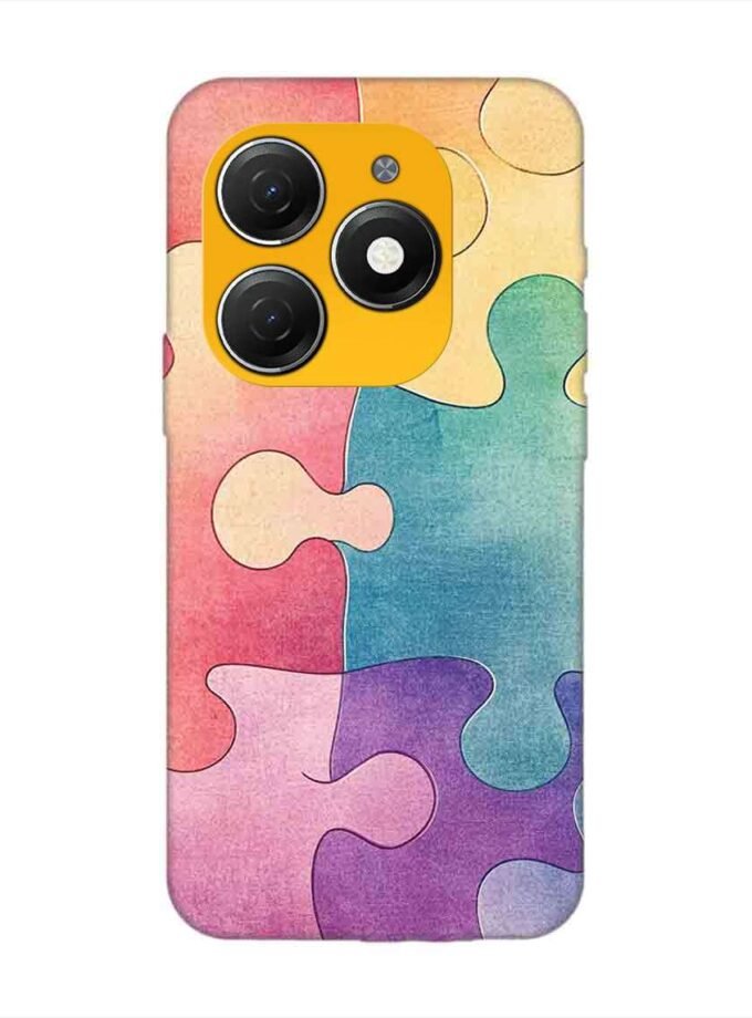 Printed Mobile Back Covers for Tecno Spark 20 close up colorful puzzle piece
