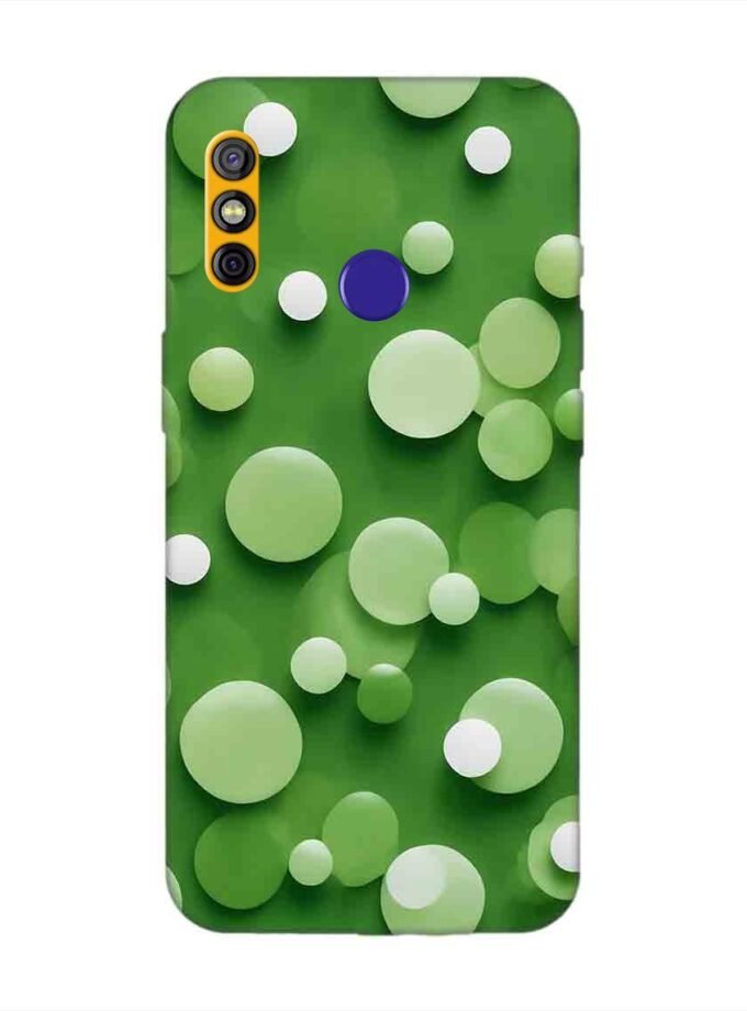 Printed Mobile Back Covers for Tecno Spark 4 close up green background with white polka dots
