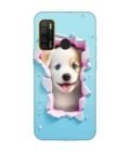 Printed Mobile Back Covers for Tecno Spark 5 Pro close up dog looking out hole wall