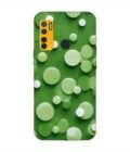 Printed Mobile Back Covers for Tecno Spark 5 close up green background with white polka dots