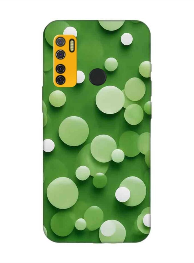 Printed Mobile Back Covers for Tecno Spark 5 close up green background with white polka dots