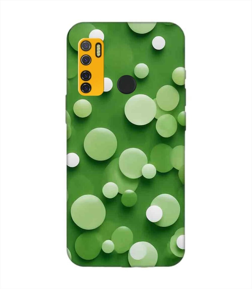 Printed Mobile Back Covers for Tecno Spark 5 close up green background with white polka dots