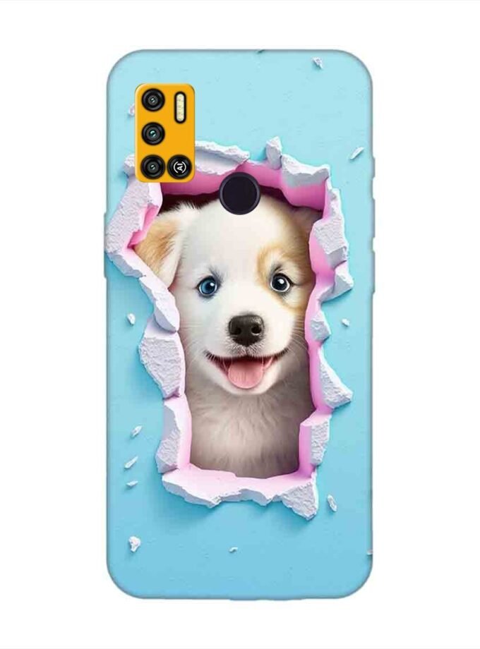 Printed Mobile Back Covers for Tecno Spark 6 Air close up dog looking out hole wall