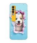 Printed Mobile Back Covers for Tecno Spark 7 Pro close up dog looking out hole wall