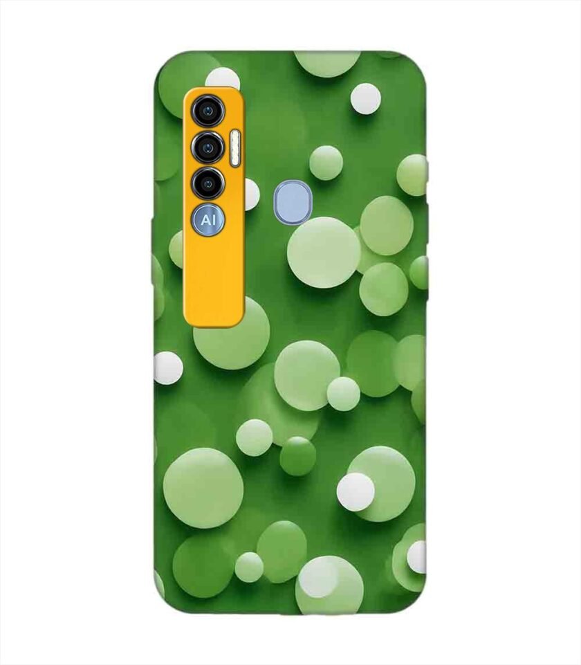 Printed Mobile Back Covers for Tecno Spark 7 Pro close up green background with white polka dots