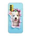 Printed Mobile Back Covers for Tecno Spark 7 close up dog looking out hole wall