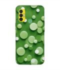 Printed Mobile Back Covers for Tecno Spark 7 close up green background with white polka dots