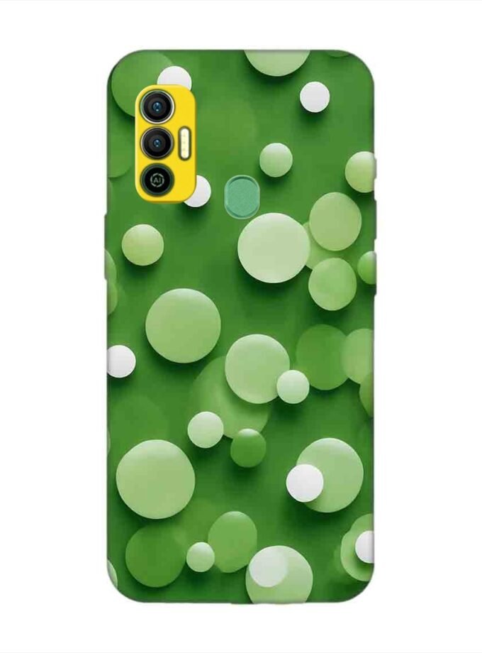 Printed Mobile Back Covers for Tecno Spark 7 close up green background with white polka dots