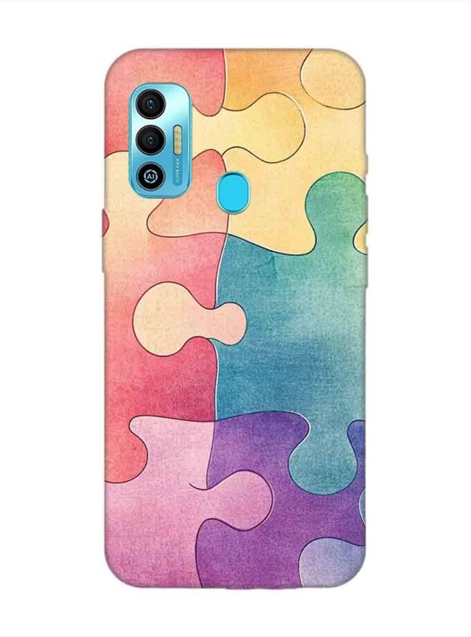 Printed Mobile Back Covers for Tecno Spark 7T close up colorful puzzle piece