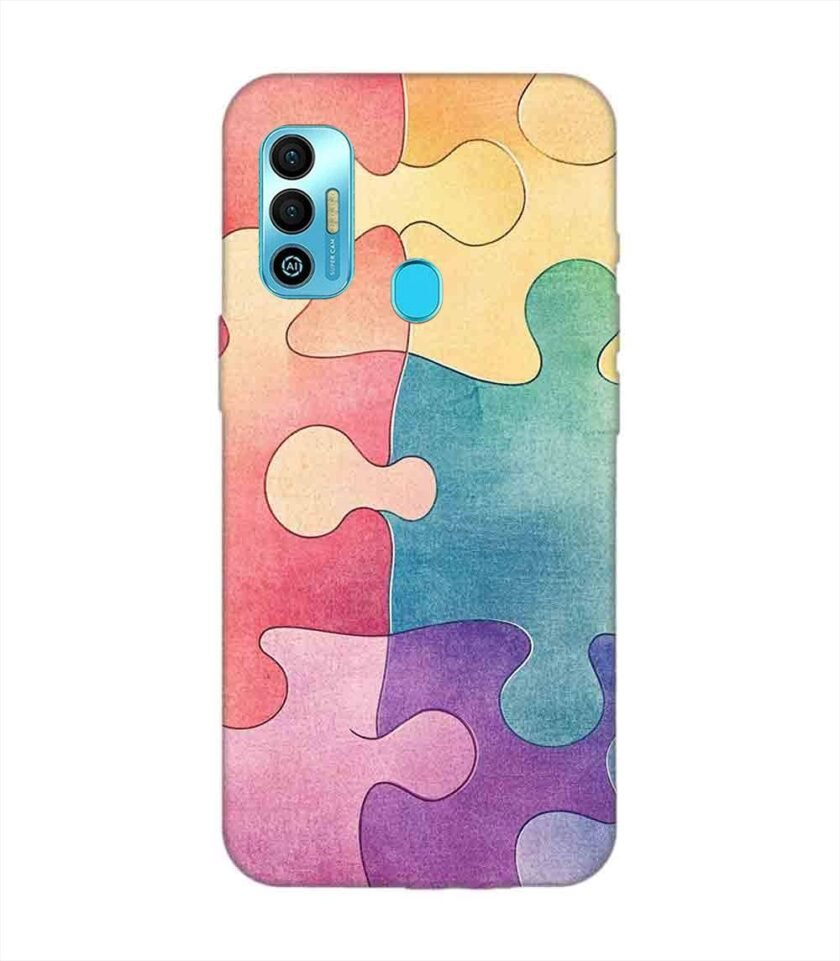 Printed Mobile Back Covers for Tecno Spark 7T close up colorful puzzle piece