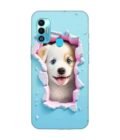 Printed Mobile Back Covers for Tecno Spark 7T close up dog looking out hole wall