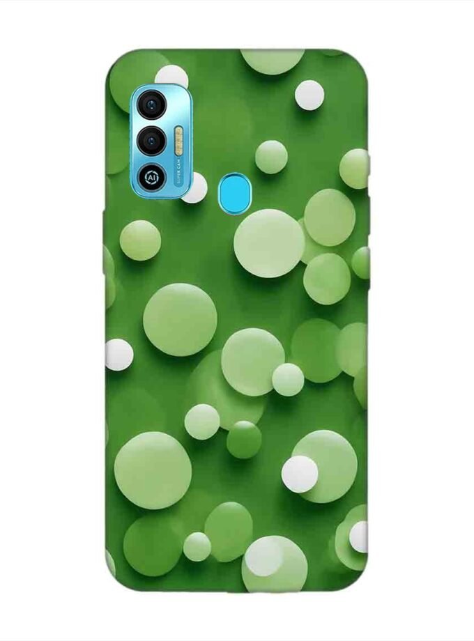 Printed Mobile Back Covers for Tecno Spark 7T close up green background with white polka dots