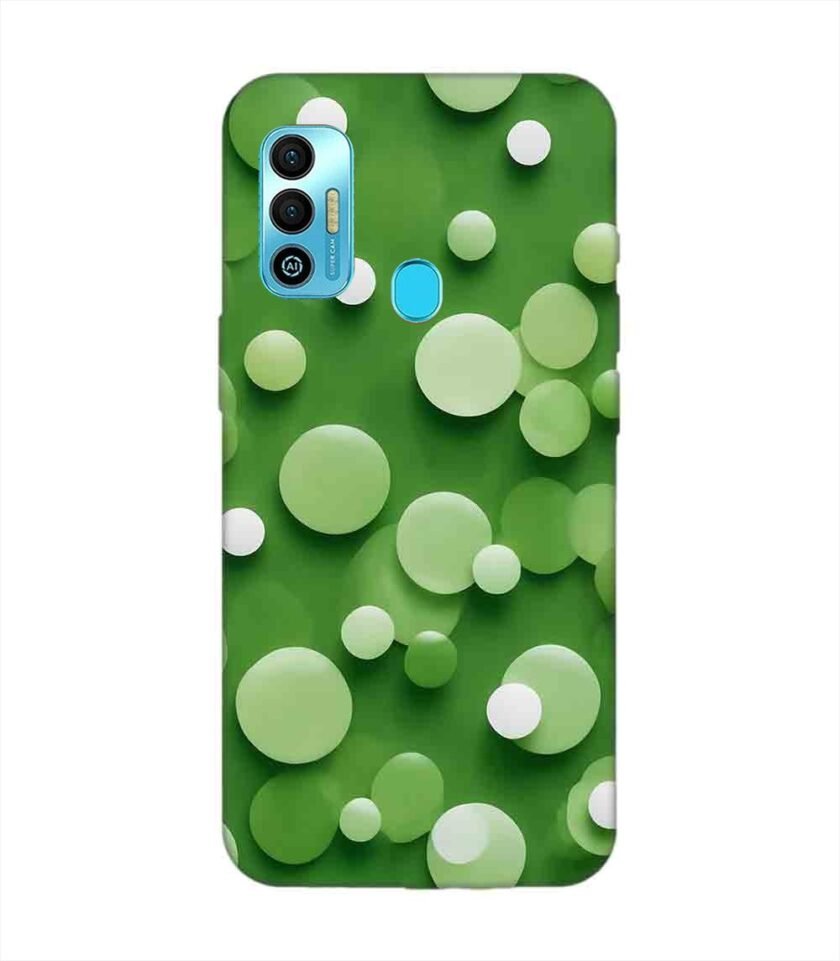 Printed Mobile Back Covers for Tecno Spark 7T close up green background with white polka dots