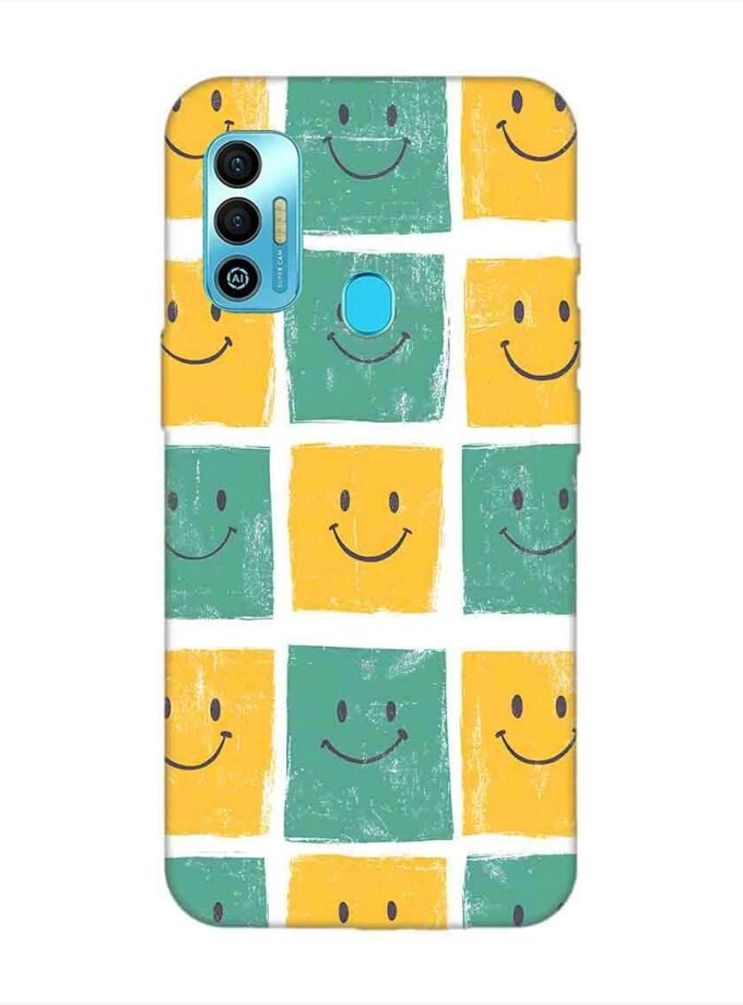 Printed Mobile Back Covers for Tecno Spark 7T close up pattern smiley faces