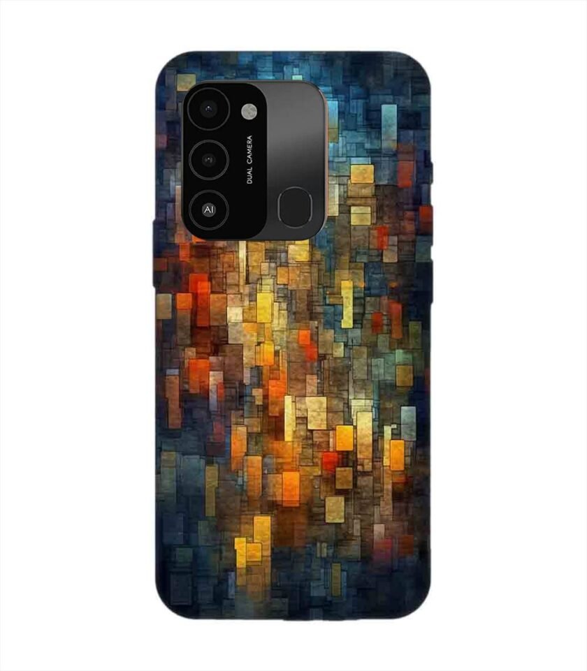 Printed Mobile Back Covers for Tecno Spark 8C close up colorful mosaic squares shapes
