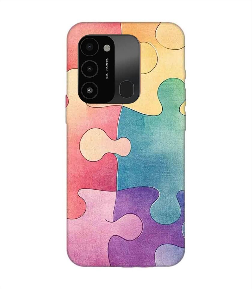 Printed Mobile Back Covers for Tecno Spark 8C close up colorful puzzle piece
