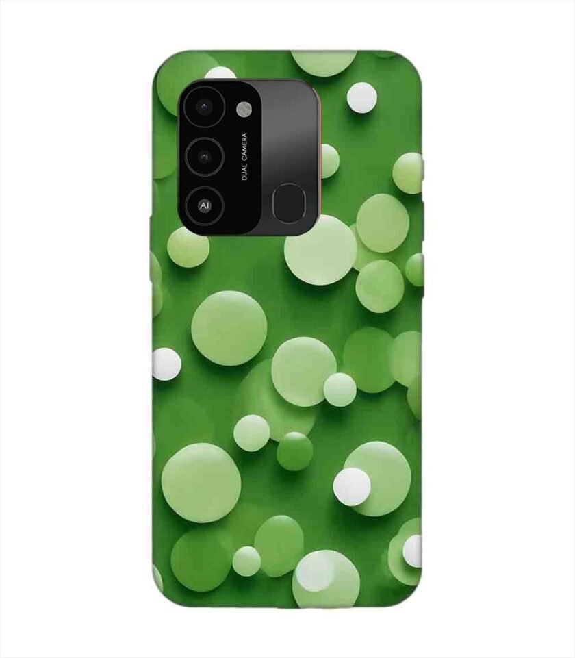 Printed Mobile Back Covers for Tecno Spark 8C close up green background with white polka dots