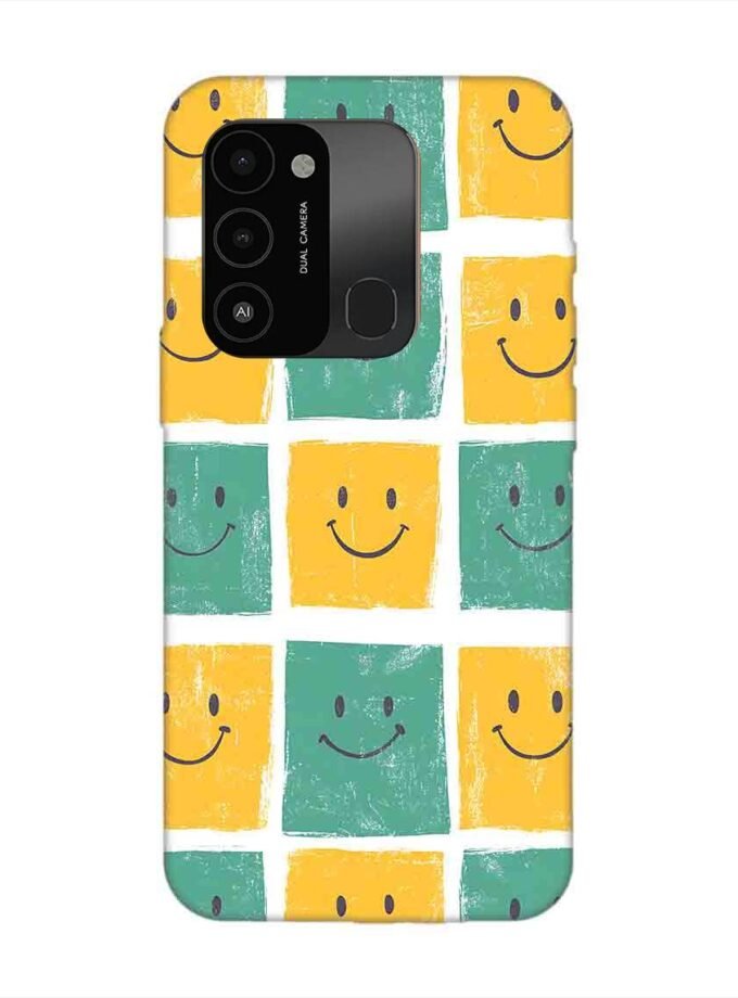 Printed Mobile Back Covers for Tecno Spark 8C close up pattern smiley faces