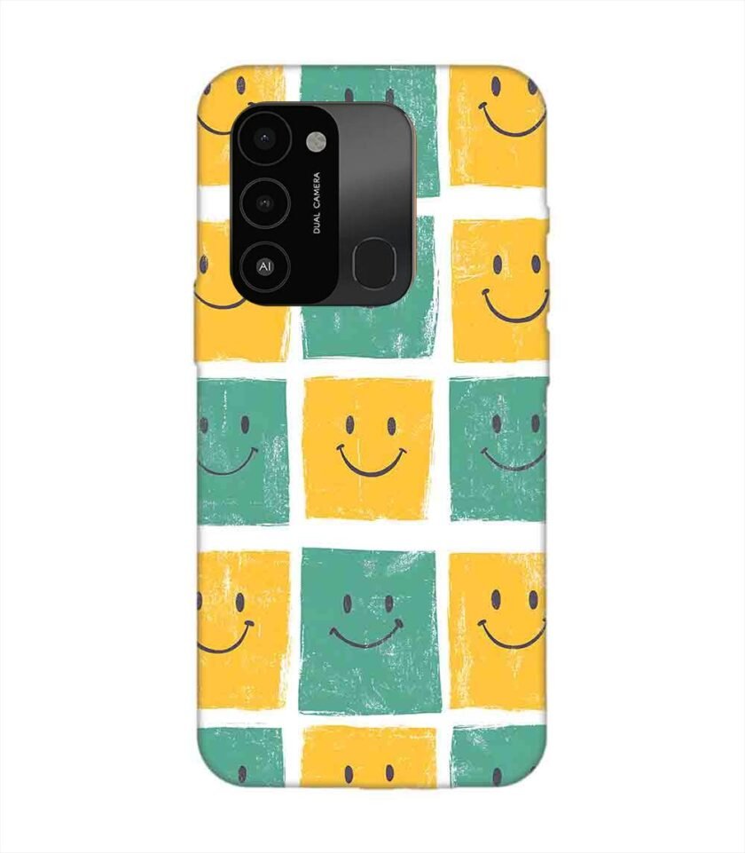 Printed Mobile Back Covers for Tecno Spark 8C close up pattern smiley faces