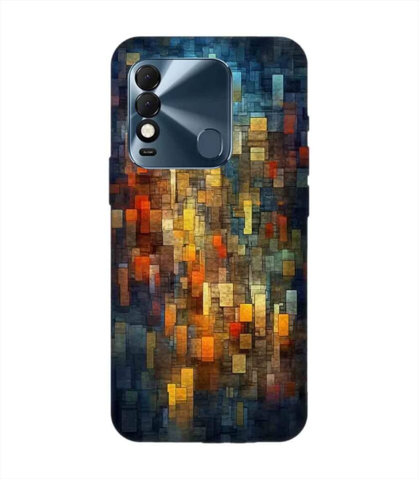 Printed Mobile Back Covers for Tecno Spark 8T close up colorful mosaic squares shapes