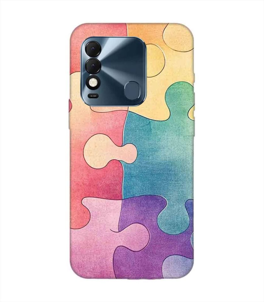 Printed Mobile Back Covers for Tecno Spark 8T close up colorful puzzle piece