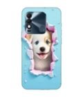 Printed Mobile Back Covers for Tecno Spark 8T close up dog looking out hole wall