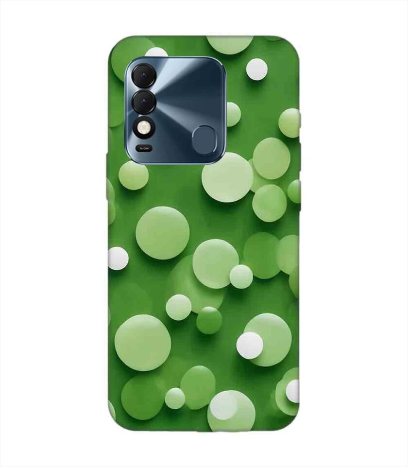 Printed Mobile Back Covers for Tecno Spark 8T close up green background with white polka dots
