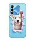 Printed Mobile Back Covers for Tecno Spark 9 close up dog looking out hole wall