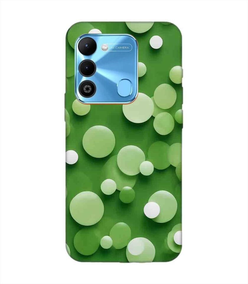 Printed Mobile Back Covers for Tecno Spark 9 close up green background with white polka dots