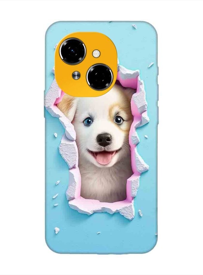 Printed Mobile Back Covers for Tecno Spark Go 1 close up dog looking out hole wall