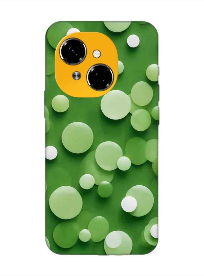 Printed Mobile Back Covers for Tecno Spark Go 1 close up green background with white polka dots