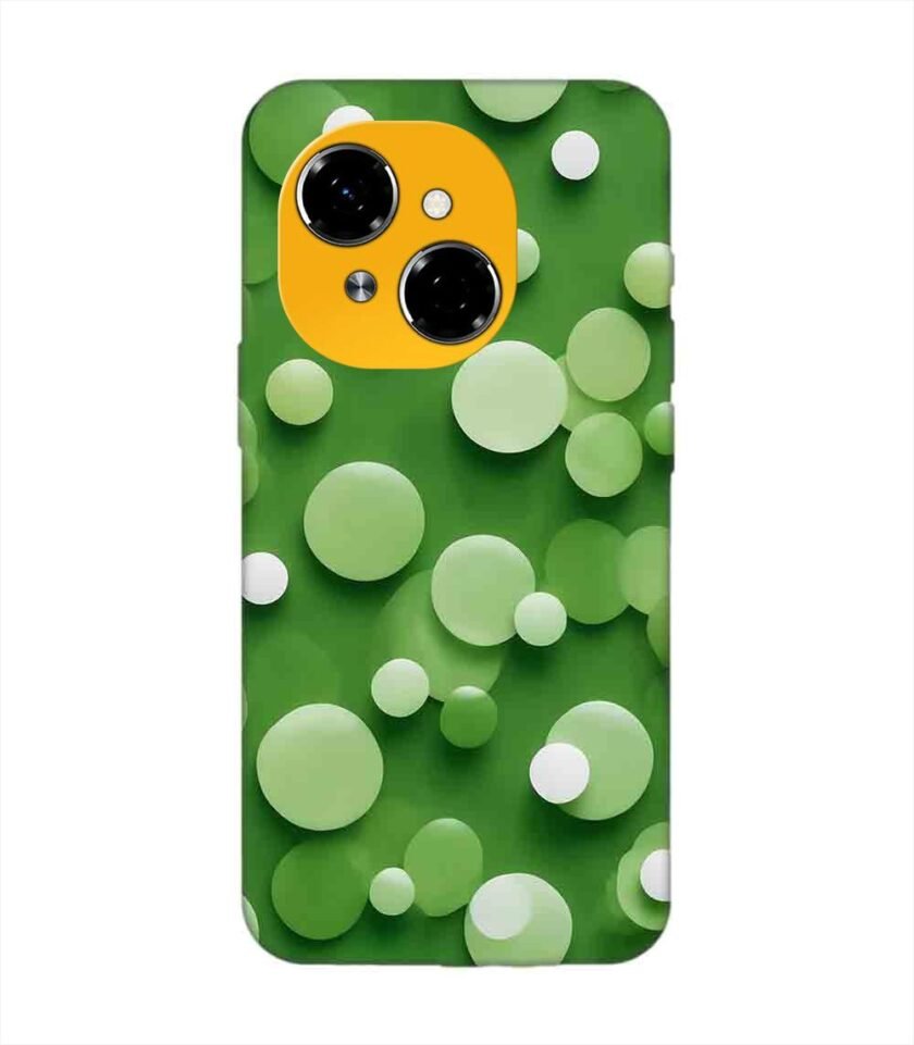 Printed Mobile Back Covers for Tecno Spark Go 1 close up green background with white polka dots