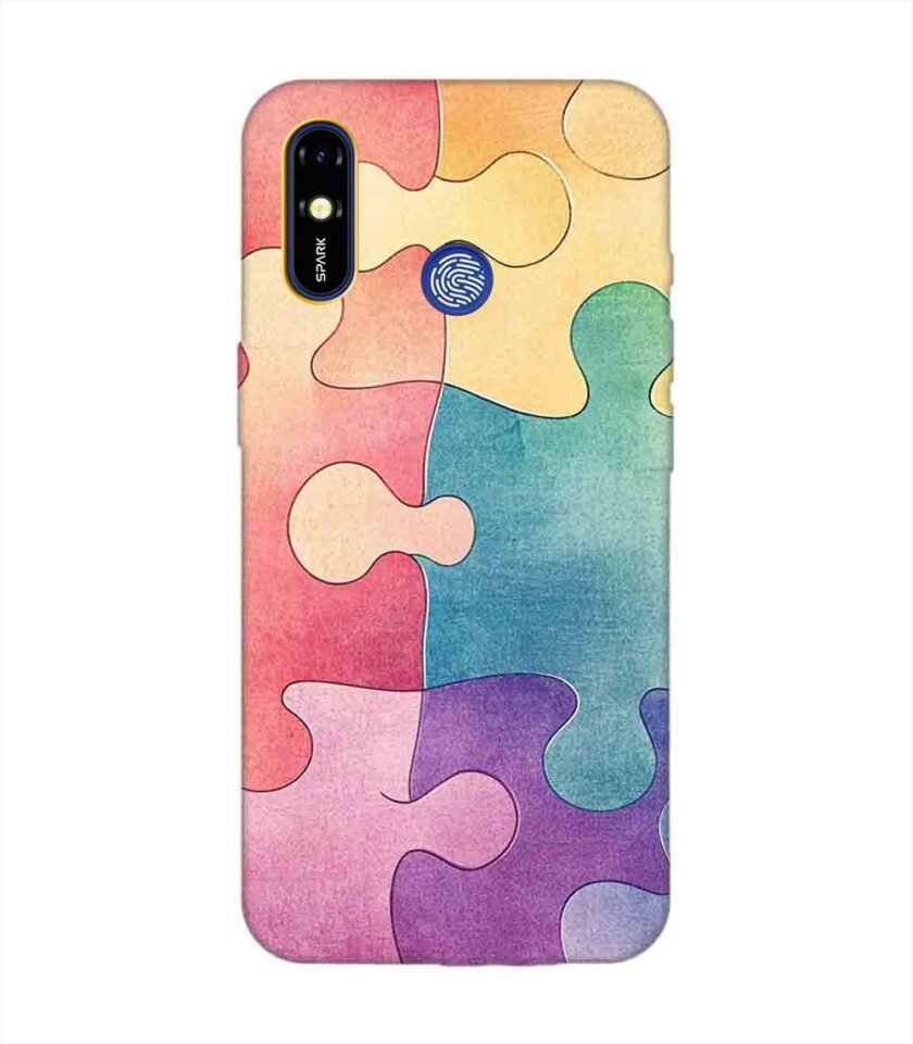 Printed Mobile Back Covers for Tecno Spark Go (2019) close up colorful puzzle piece