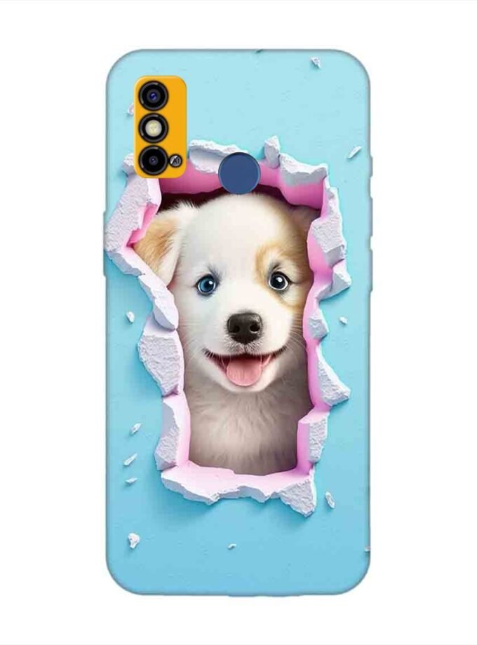 Printed Mobile Back Covers for Tecno Spark Go (2021) close up dog looking out hole wall