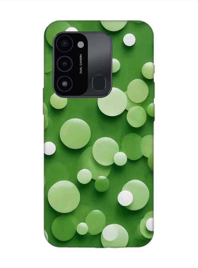 Printed Mobile Back Covers for Tecno Spark Go (2022) close up green background with white polka dots