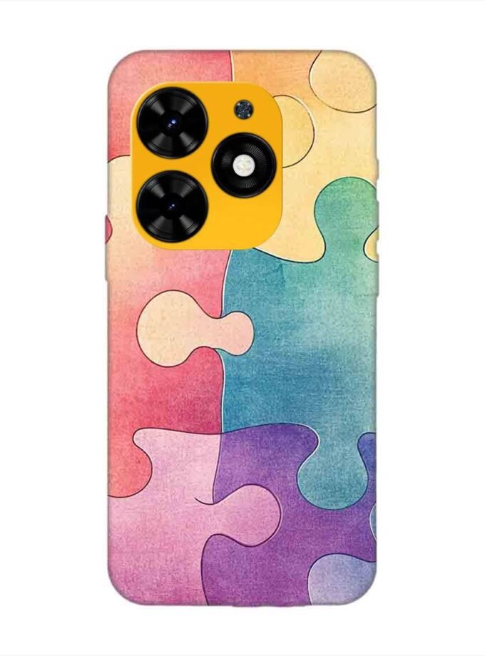 Printed Mobile Back Covers for Tecno Spark Go (2024) close up colorful puzzle piece