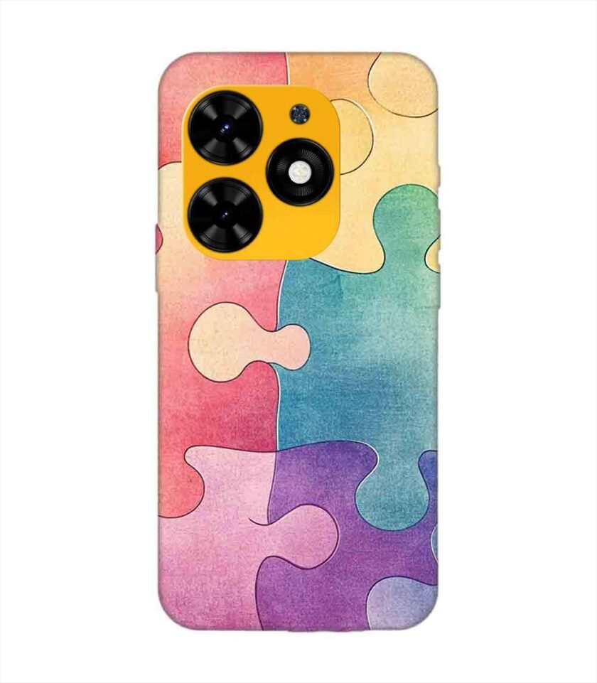 Printed Mobile Back Covers for Tecno Spark Go (2024) close up colorful puzzle piece