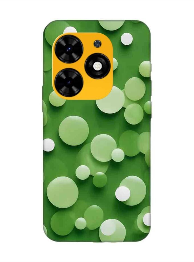 Printed Mobile Back Covers for Tecno Spark Go (2024) close up green background with white polka dots
